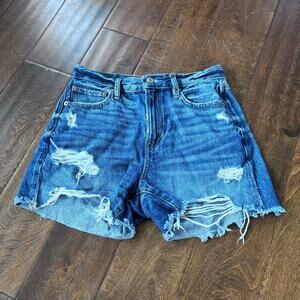 American Eagle Women's Shorts Size 0 90s Boyfriend  Denim Jean Distressed Cutoff